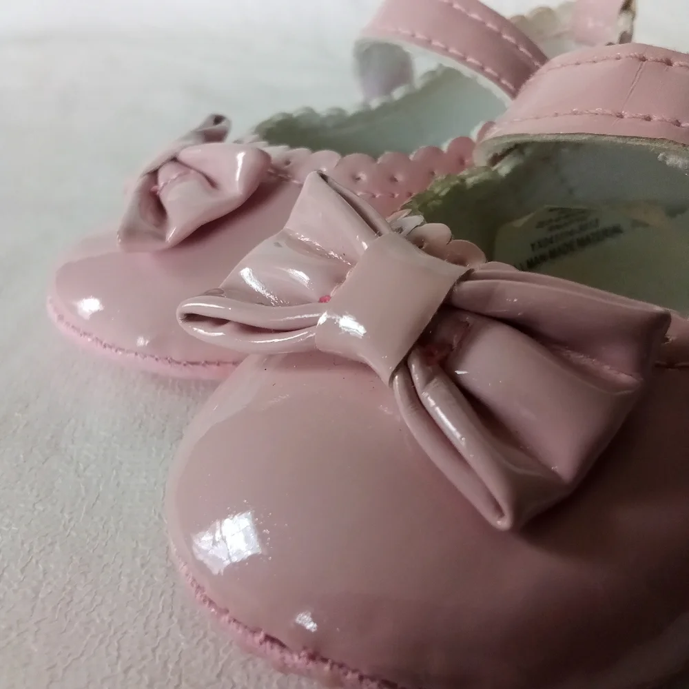 Baby Girls Pink Shoes With Bow Velcro Straps 3-6 Months Old Baby Shoes